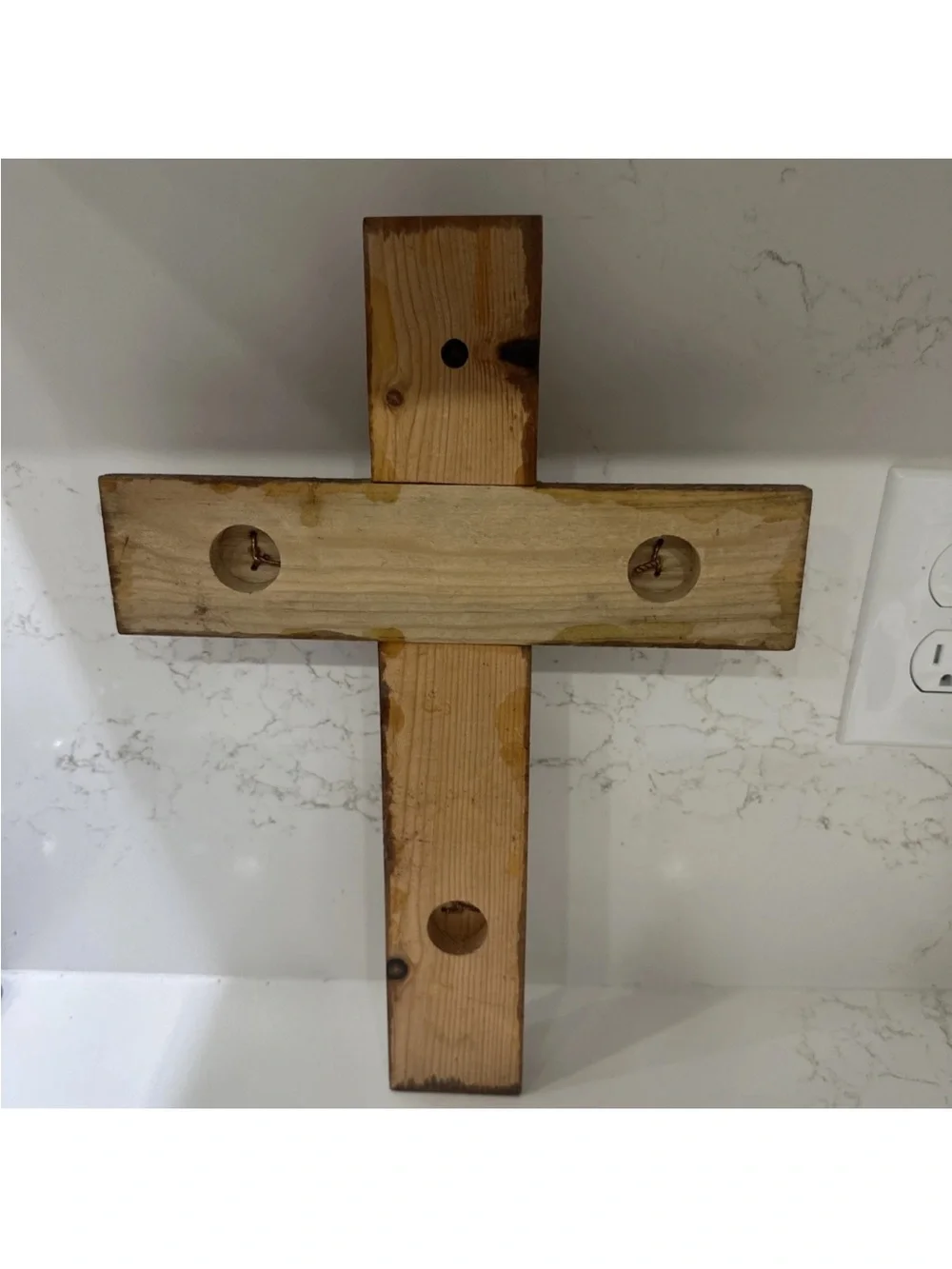 Wooden Cross Spike Nails Wire Polished Rough Wood Wall Hanging 14”x10” HANDMADE